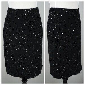 Ann Taylor Black Textured Wool Blend Silver Metallic Sequin Skirt Size 2